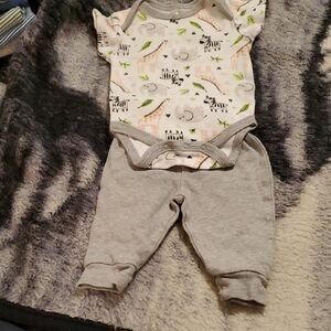 Baby Gear Animal Print Onesie and Gray Pants Set